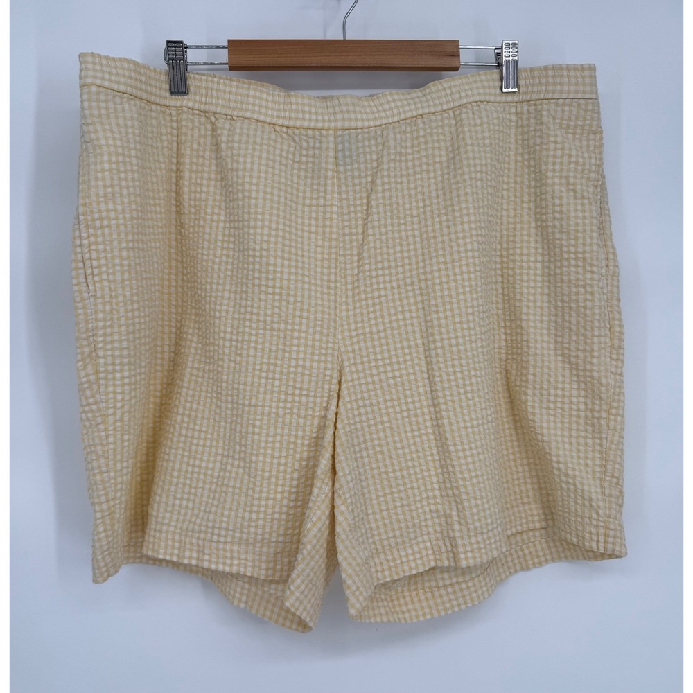 Denim & Co Womens Yellow Gingham Seersucker Shorts Elastic Waist Plus Sz 1X‎